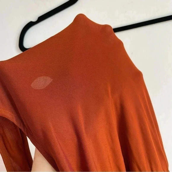 MARELLA Maxi Dress Burnt Orange Sleeveless Side Slit Belted Summer Sundress S - Picture 10 of 12